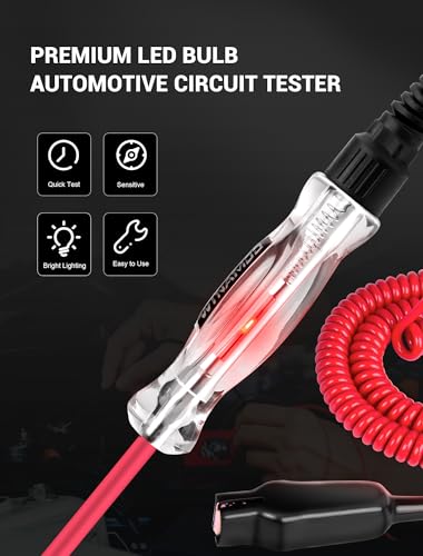 Dual Color LED Bulb Automotive Circuit Tester, 6-24V Test Light with 135 Inch PU Extended Spring Wire, Sharp Stainless Steel Probe Vehicle Circuits Low DC Voltage Auto Light Tester