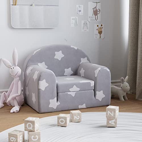 Festnight Sillón para Niños Sofá Transformable Diseño 2 en 1 Cama Infantil Plegable con Reposabrazos Asiento Ancho Acolchado 54 x (34-88) x 41 cm Gris Claro con Estrellas Cover