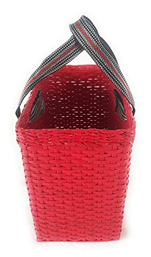 Image of Paperus, Rectangular, Red, Large, Picnic Basket, Lunch Bag, Tiffin Basket for office, Carry Bag for Lunch Box & Bottles, Eco-Friendly, Handmade, Height 11 Length 14 & 7 Inch Wide Base