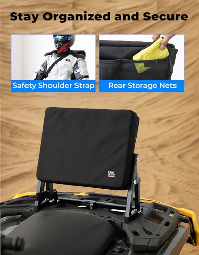 Image of KEMIMOTO ATV Backrest, Heavy-Duty Steel Frame Four Wheeler Backrest | Ultra-Stable Triple Structure Anti-Rattle Shoulder Strap Storage Pocket 2 inch Thick Cushion 600D Oxford Cloth Adjustable