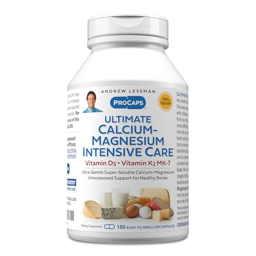 ANDREW LESSMAN Ultimate Calcium-Magnesium Intensive Care with Vitamin D3 & K2 MK7-120 mcg - 180 Capsules – Bone and Skeleton Health Essentials. Gentle, Easy to Swallow, Super Soluble. No Additives
