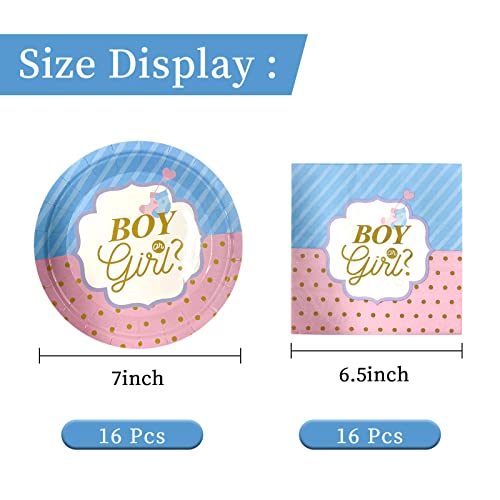 AINIUNIU 32 Pcs Boy or Girl Gender Reveal Party Tableware Set Baby Shower Baby Reveal Paper Plates Paper Napkins Baby Shower Baby Gender Reveal Decorations for Party Supplies 16 Guests - Image 2