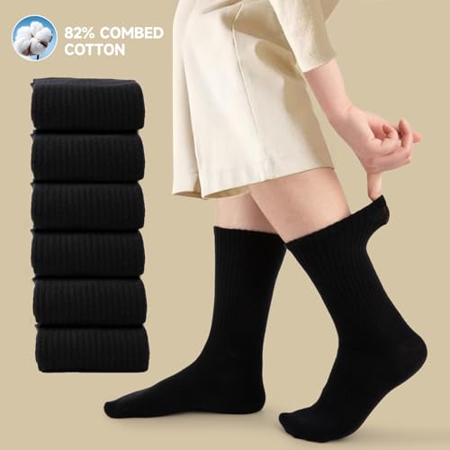 COOVAN Womens Crew Socks Casual Athletic Gym LightWeight Thin Cotton Socks 6 Pairs2