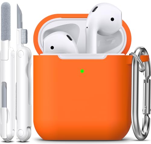 Image of AirPods Case Cover with Keychain, Full Protective Silicone AirPods Accessories Skin Cover for Women Girl with Apple AirPods Wireless Charging Case,Front LED Visible-Orange