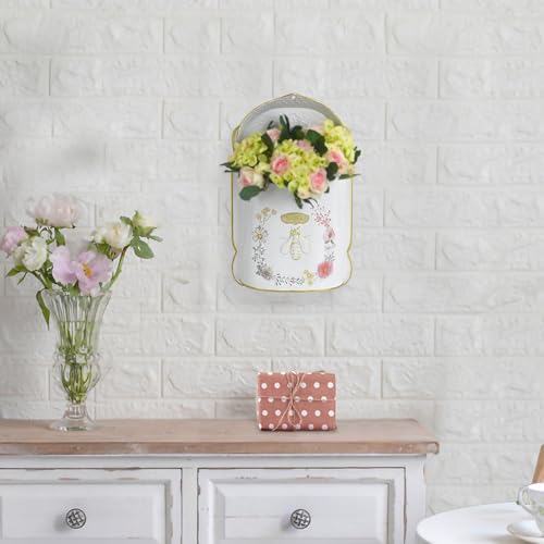 Image of Wall Mount Mailbox for Outside Vintage Mail Boxes for House Outside Metal Door Mailbox Drop Box Antique Style Nostalgic Charm Home Decorative, Bee Pattern, White