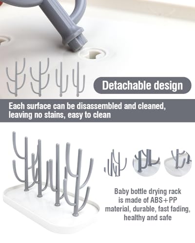 Trockenständer Babyflaschen, Vertical Baby Bottle Drying Rack, Trockenständer für Bottle mit Abtropfschale, Abnehmbarer, BPA frei zum Trocknen von Babyflaschen, Saugern, Bechern und Zubehör(Grau)
