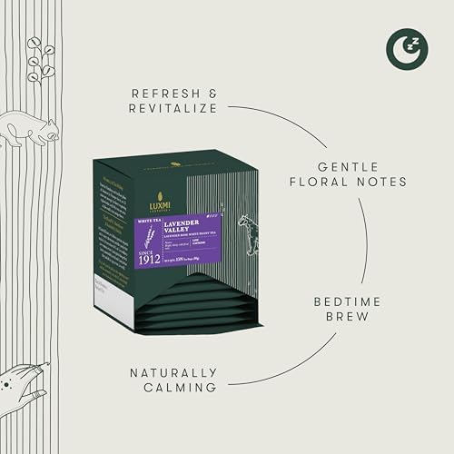 Image of Luxmi Estates Lavender Valley White Tea 15 Tea bags | 100% Fresh | Lavender Tea | Mood Fixer, Low - Caffeine | For Good Sleep, Relaxation, Stress Relief & Skin Health | Improves Immunity | Rich In Antioxidant