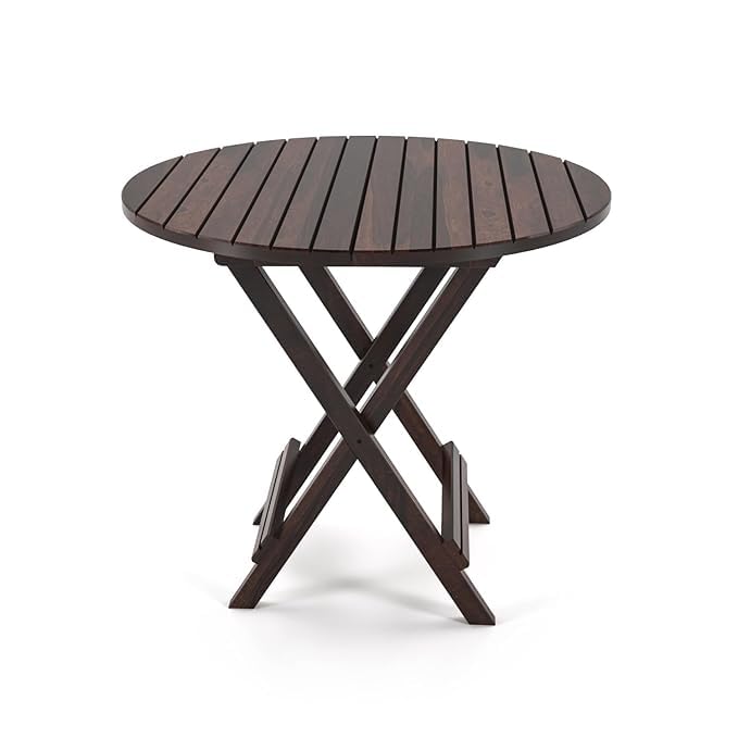 Image of WELL KNOWN Patio Foldable Coffee /Tea Center Table, Outdoor Wooden Round Portable Folding Picnic Camping, Dining Table for Balcony Living Room and Garden Bistro Side Table, Walnut Finish