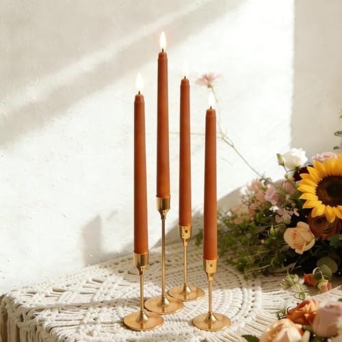 Image of Orange Flameless Taper Candles with Remote, Flickering Halloween Fall Battery LED Candlesticks Decor Set of 4