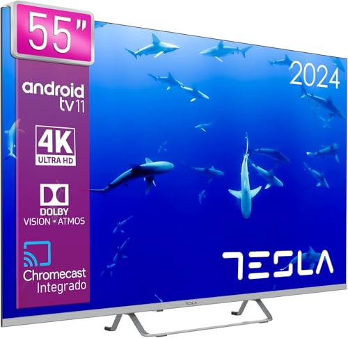 TESLA - Smart TV de 55" (127cm), Televisión Resolución UHD, Android TV 11, Hey Google Official Assistant, WiFi & Bluetooth, 2 Altavoces 12W, Chromecast Integrado, HDR10 3.840x2.160 (55E635SUS) - 2025