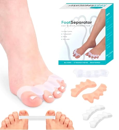 NAUTEDI, Separador Dedos Pie, (3 pares) + Banda Antijuanetes, Talla Única, Alivio y Salud Podal, Enderezar dedos Torcidos o Superpuestos, para Juanetes, de Silicona 0% BPA (Pack Completo)
