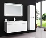[page_title]-Oimex Kimia 90 cm Badmöbel Set mit LED Spiegel + 1X Seitenschrank Hochglanz Weiß Badezimmer Set mit viel Stauraum LED Waschtisch Keramik Waschbecken