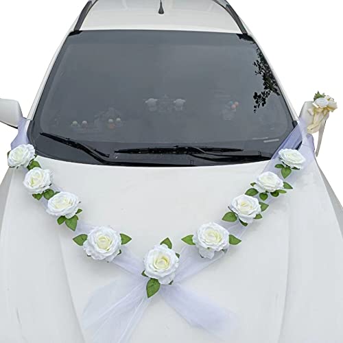 EUBUY Wedding Car Flowers, Wedding Car Front Flower Decoration Artificial Flowers Bouquet Set, Wedding Car Decorations Flowers for Wedding Party Decoration