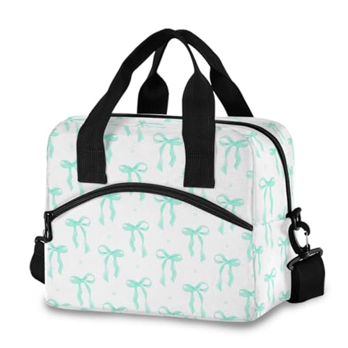 Sinestour-Teal-Bow-Print-Insulated-Lunch-Bag-Reusable-Lunch-Bag-Cooler-Adjustable-Shoulder-Strap-for-School-Office-Picnic-Adults-Men-Women Sinestour Teal Bow Print Insulated Lunch Bag Reusable Lunch Bag Cooler Adjustable Shoulder Strap for School Office Picnic Adults Men Women - Image 1