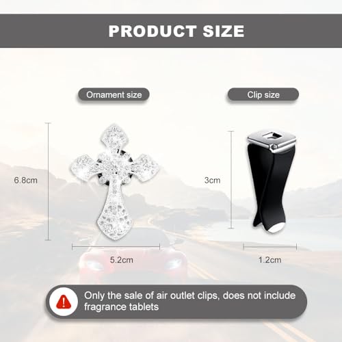 Image of 2PCS Car Air Vent Clip, Car Diffuser, Bling Car Dashboard Air Vent Trim Clip, Cross Air Conditioning Outlet Clip for Women Girls, Silver
