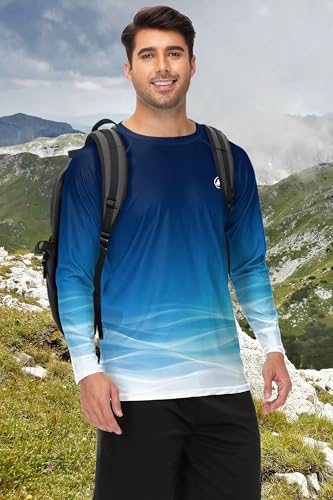 Image of AOBUTE Mens Long Sleeve Swim Shirt Quick Dry Sun Protection Rash Guard
