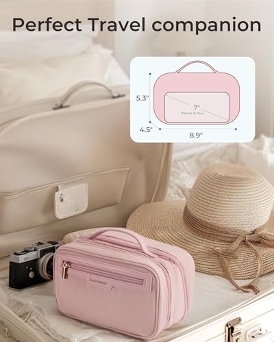 Image of BAGSMART Travel Makeup Bag, Make Up Bag with Multiple Compartments for Organizer, Compact & Durable Cosmetic Organizer for Women for Travel Accessories (Pink