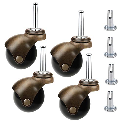 Ball Caster Wheels Set of 4 Stem Caster 2 Inch Swivel Caster Replacement with 4 Stem Sockets Antique Brass Castors (without Brake Lock)