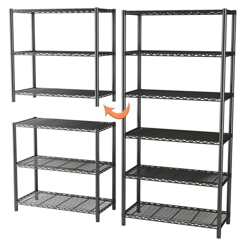 EZPEAKS 6-Shelf Shelving Unit, Changeable into 2 of 3-Shelf Units, 72”H X 36”W X16”D Adjustable Heavy Duty Steel Wire Shelves, 350 lbs Loading Capacity Per Shelf Cover