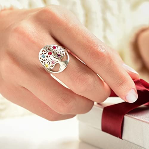 MYKA - Personalized Family Tree Birthstone Ring for Woman, Mom, Her, Wife in Sterling Silver 925 or Gold Plating - Custom Jewelry With Up - To 6 Birthstones - Holiday Custom Gift for Christmas, Xmas, Birthday, Mother"s Day, Valentine"s Day3