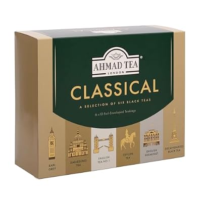 Ahmad Tea Black Tea, Classic Selection Pack Teabags, 60 Foil Teabags - Caffeinated, Decaffeinated, Sugar-Free