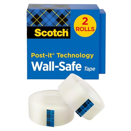 Scotch Wall-Safe Tape, 2 Rolls, Sticks Securely, Removes Cleanly, Invisible, Designed for Displaying, Photo Safe, 3/4 in x 800 in (813S2)