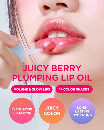 Image of TOCOBO Juicy Berry Plumping Lip Oil 07 Plum Jam (Cool Plum Mauve) - Volufiline Vegan Tinted Gloss for Cool Tones | Sapphire Shine, Silicone Tip, Non-Sticky, 0.12 fl.oz
