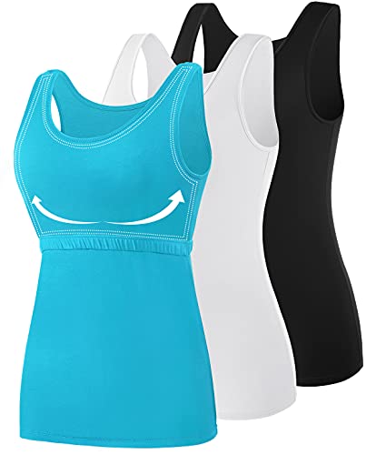 Image of AMVELOP Tank Tops for Women Built in Bra Cotton Shelf Bra Tanks Layering Undershirts 2-3 Pack