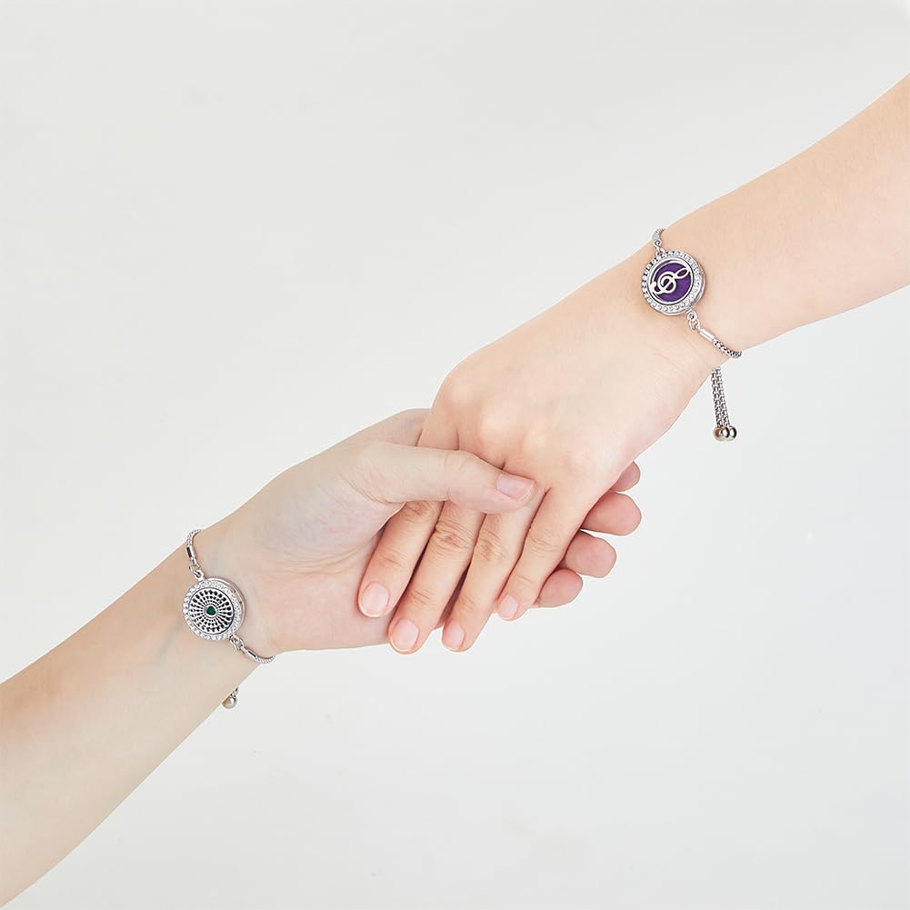 2 Braccialetti Aromaterapia In Acciaio Inossidabile 316 Con 20 Cuscinetti Assorbenti - Regolabili Con Incisione A Cuore