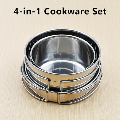 18/8 Stainless Steel Camping Cook Pot Set of 4 pcs, Camping Messware Kit, Camping Cooking Set, Backpacking Camping Cookware, Picnic Camping Cooking Mess Kit - Image 5