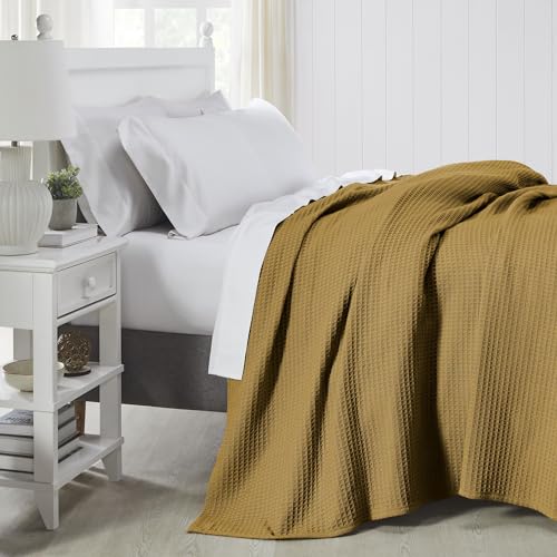 Image of Modern Threads 100% Cotton Waffle Thermal Blanket, Gold, King /California King