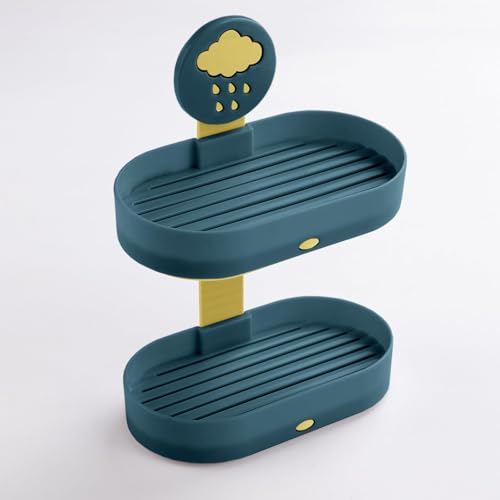 Image of UMAI Soap Holder | 2-Tier Bathroom Soap Tray | Kitchen Sink Dish | Wash Basin SoapHolder | Hanging Sink Organizer Plate | Self Adheshive SoapDish | Blue