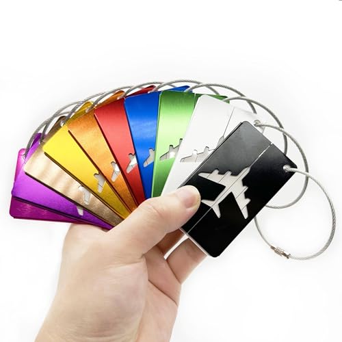 Image of Aluminum Alloy Metallic Luggage Tags Handle Wraps with Stainless Loop Anti-Break for Travel Identification Suitcase Bag Tag, School & Office Bags - Set of 5 (Silver)