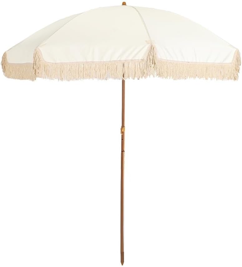 YAHOME 2M Patio Umbrella, Parasol Umbrella with Tilt Function & Fringe Canopy, UV-Resistant Sunshade without Base, Waterproof & Wind-Resistant Beach Umbrella for Pool, Deck & Garden, Beach & Cafe