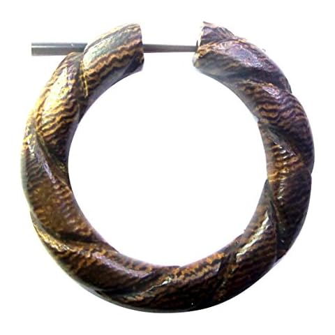 Holz Pin Creolen Narraholz Horn-Pin dunkelbraun gemasert handgefertigt groß Seil Zahnrad Spinne Schmetterling Rad dunkelbraun hell rotbraun Herren Damen Kreolen Ohrringe mit Stift (Parasitholz) Cover
