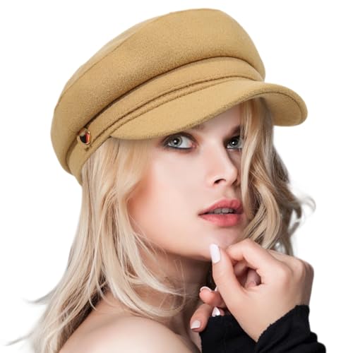 Women's Newsboy Caps Wool Cabbie Beret Hat Fashion Ladies Pageboy Caps for Womens Khaki