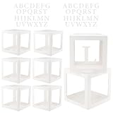 PUCSIQ Set di 8 scatole trasparenti per palloncini con lettere, 30 x 30 x 30 cm, per baby shower, compleanno, matrimonio, bianco e trasparente