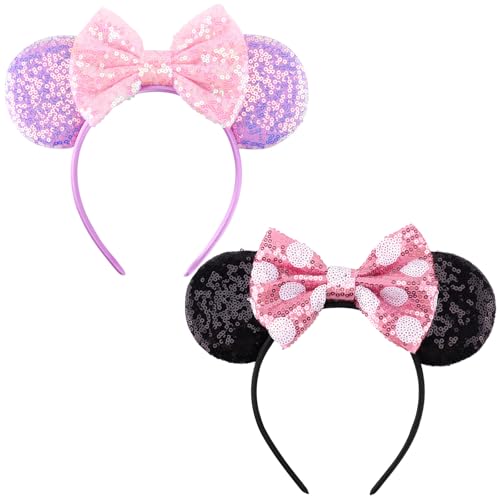 Image of DRESHOW Mouse Ears Bow Headbands Glitter Party Decoration Cosplay Costume for Women