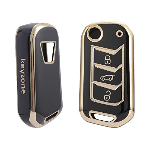 Image of Keyzone Pack of 2 TPU Car Key Cover Compatible for: Scorpio-N, TUV 300 Plus, XUV 300, XUV700, Marazzo, Bolero 2020, Scorpio, Thar Flip Key (Gold Black and Silver Black)
