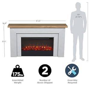 Real Flame Malie 68 Landscape Electric Fireplace with Mantel for Living Room or Bedroom Replaceable Fireplace Insert Heater Realistic Log and Flame Effect Remote Control Timer