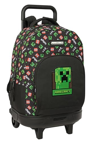 MINECRAFT - Mochila Grande con Ruedas, Compacta, Extraíble, Ideal para Niños de Diferentes Edades, Cómoda y Versátil, Calidad y Resistencia, 33x22x45 cm