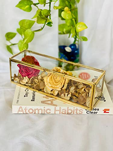 Art India Collections Glass Brass Scroll Box Ring Box, Jewelry Display Glass Box 8×2.5×3 Inches