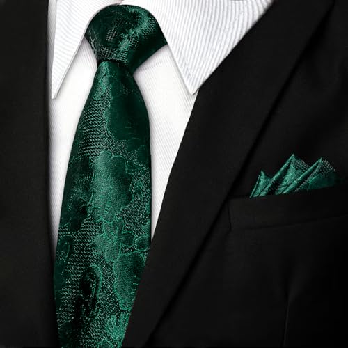 Image of DiBanGu Silk Floral Ties for Men Woven Paisley Necktie and Tie Clip Handkerchief Cufflinks Set for Party Wedding