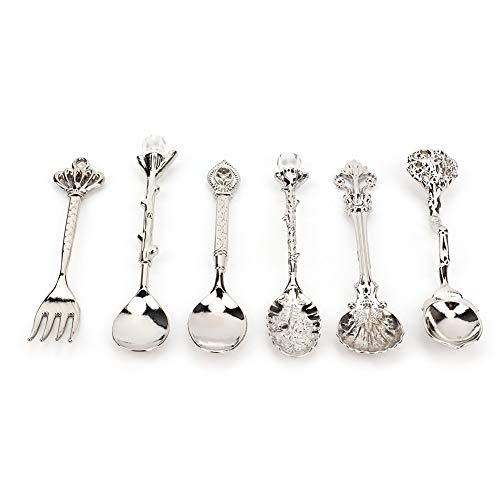 Spoon Spoons 6 Pack for 6Pcs Accessory Cutlery for Set Decorative Zinc Alloy for Slotted Spoons (Silver (Crown Handle)) - Image 4