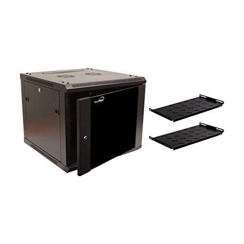 NavePoint 9U Wall Mount Network Server 19 Inch Cabinet Rack Enclosure Glass Door Lock W/Shelves