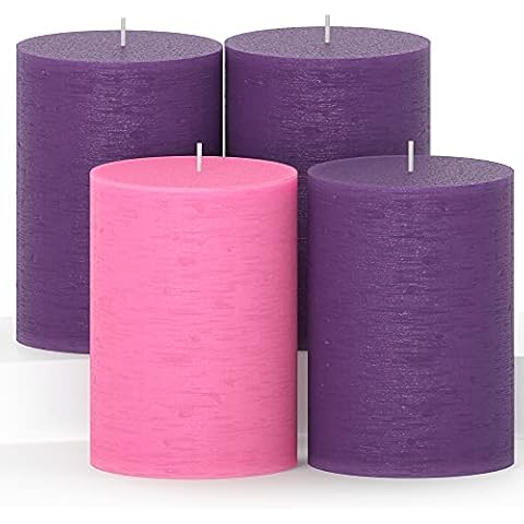 CANDWAX 3x4 Pillar Advent Candles Set of 4 - Rustic Pillar Candles Unscented and No Drip Candles - Ideal as Candles for Advent Wreath or Christmas Decorations - Purple Set of Advent Pillar Candles Cover