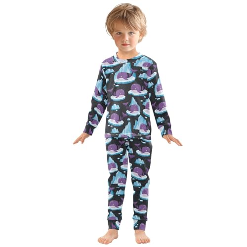 Pajama Sets Long Sleeve Purple Whales on Ice Pattern Soft Comfy Sleepwear 2 Piece PJS 3-8T2