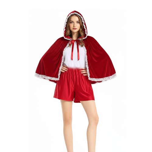 Capa de mago para adultos, capa corta roja con borde de encaje con volantes, disfraz de cosplay con capucha desmontable, gótico, invierno, terciopelo, para fiesta, atuendo festivo