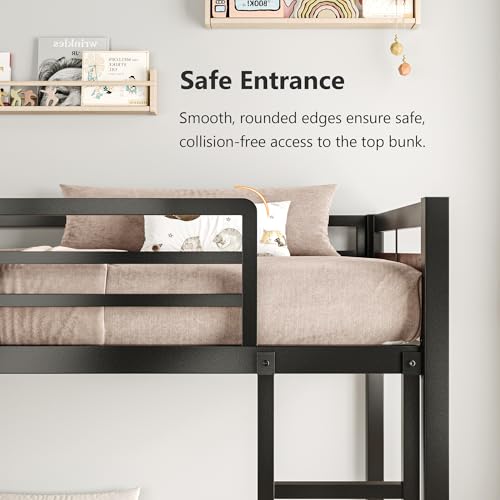 Image of iPormis Metal Bunk Bed Full Over Full, Heavy Duty Bunk with High Guardrail and Safety Entrance Design, Under-Bed Storage Space, Easy Assembly, Noise Free, Rustic Brown