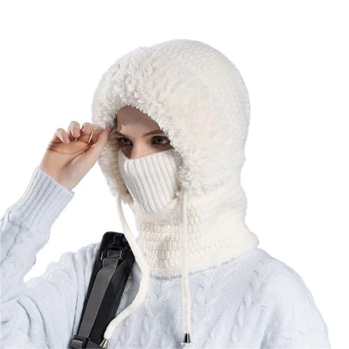 Choosemuc - Juego de bufanda para mujer, resistente al viento, pasamontañas de invierno 3 en 1, bufanda de esquí de punto y máscara, blanco leche, XS